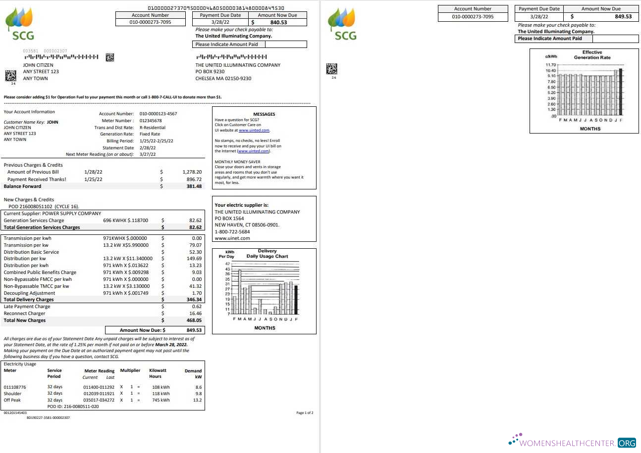 download USA Massachusetts Chelsea SCG The United Illuminating Company, Word and PDF template, 2 pages PDF template
